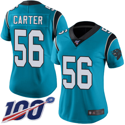 Carolina Panthers Limited Blue Women Jermaine Carter Alternate Jersey NFL Football #56 100th Season Vapor Untouchable->carolina panthers->NFL Jersey